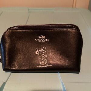Coach Black Leather Snoopy Zip Pouch